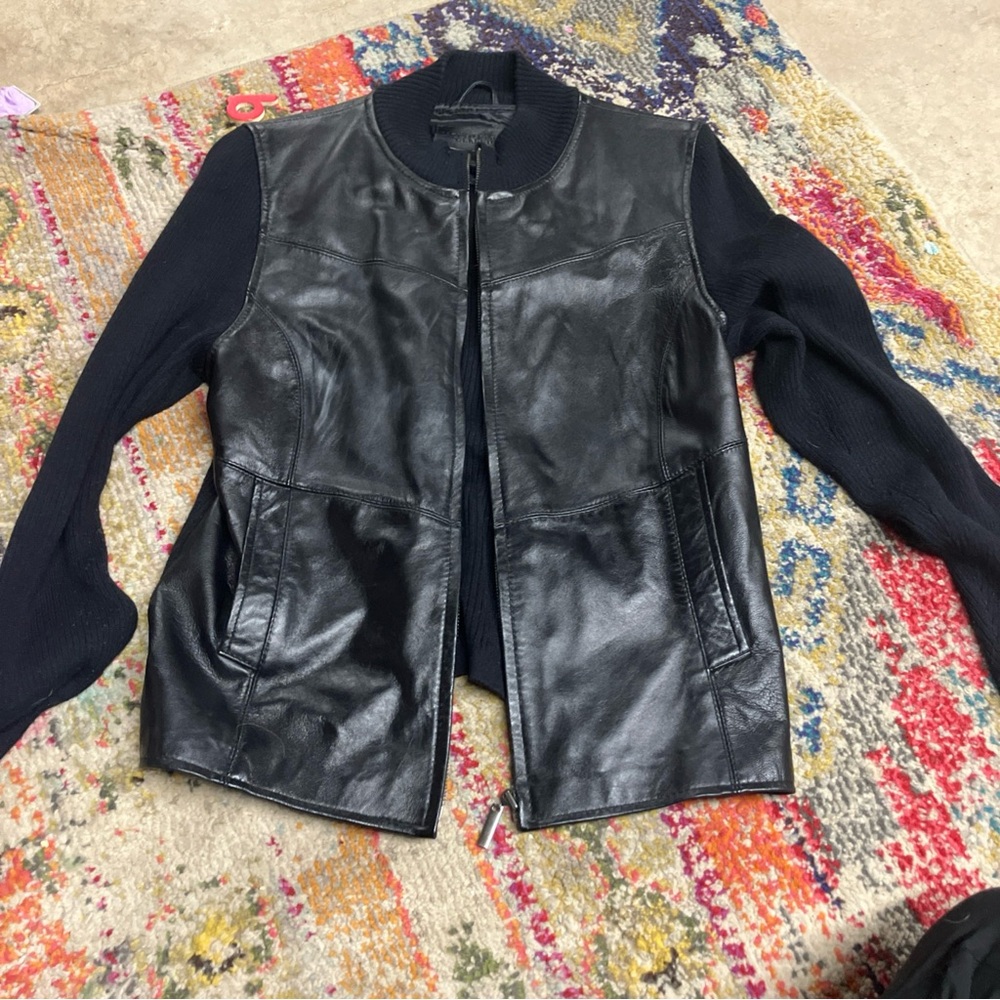 Jaclyn Smith Womens Black Genuine Leather Long Sleeve Classic Jacket Size 12